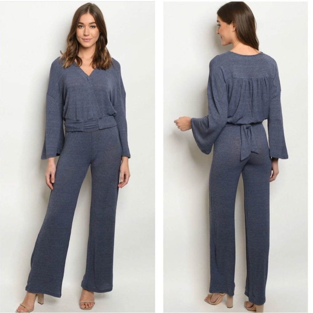 Matching top and pant set in denim blue